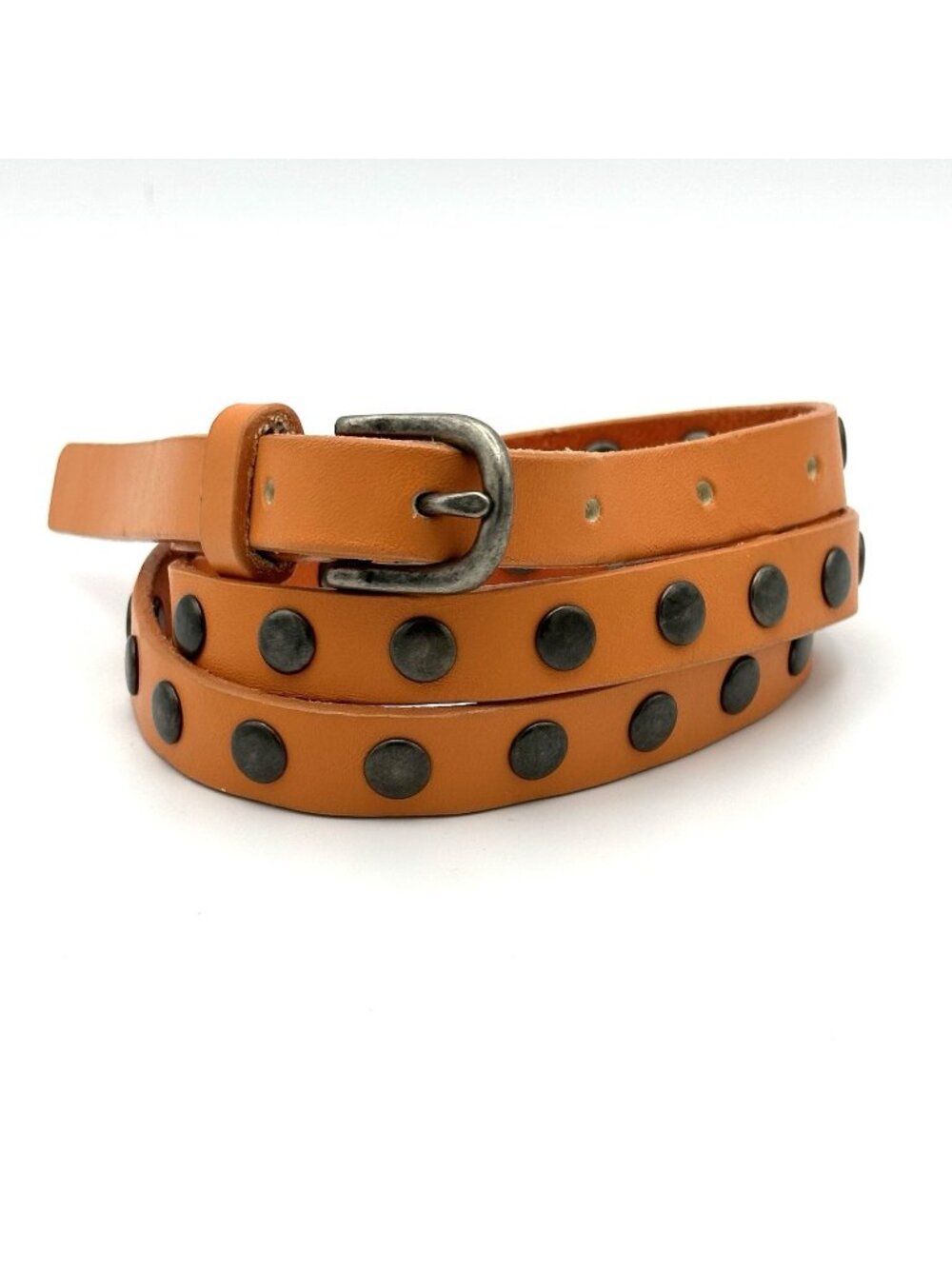 Vintage Orange Skinny Studded Leather Belt 37” x 0.5” Retro Y2K Style
